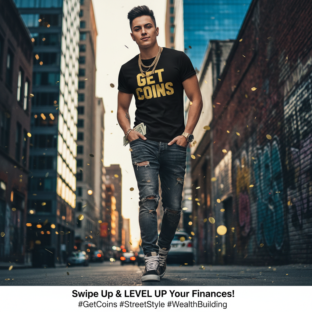 Get Coins t-shirt feed ad lifestyle photo